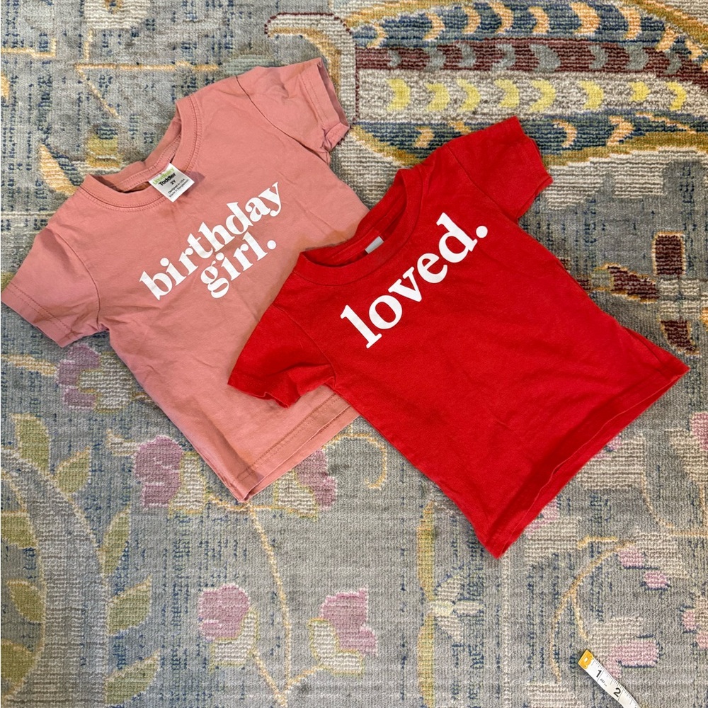 Toddler Girls Graphic Tee Set- Birthday Girl & Loved